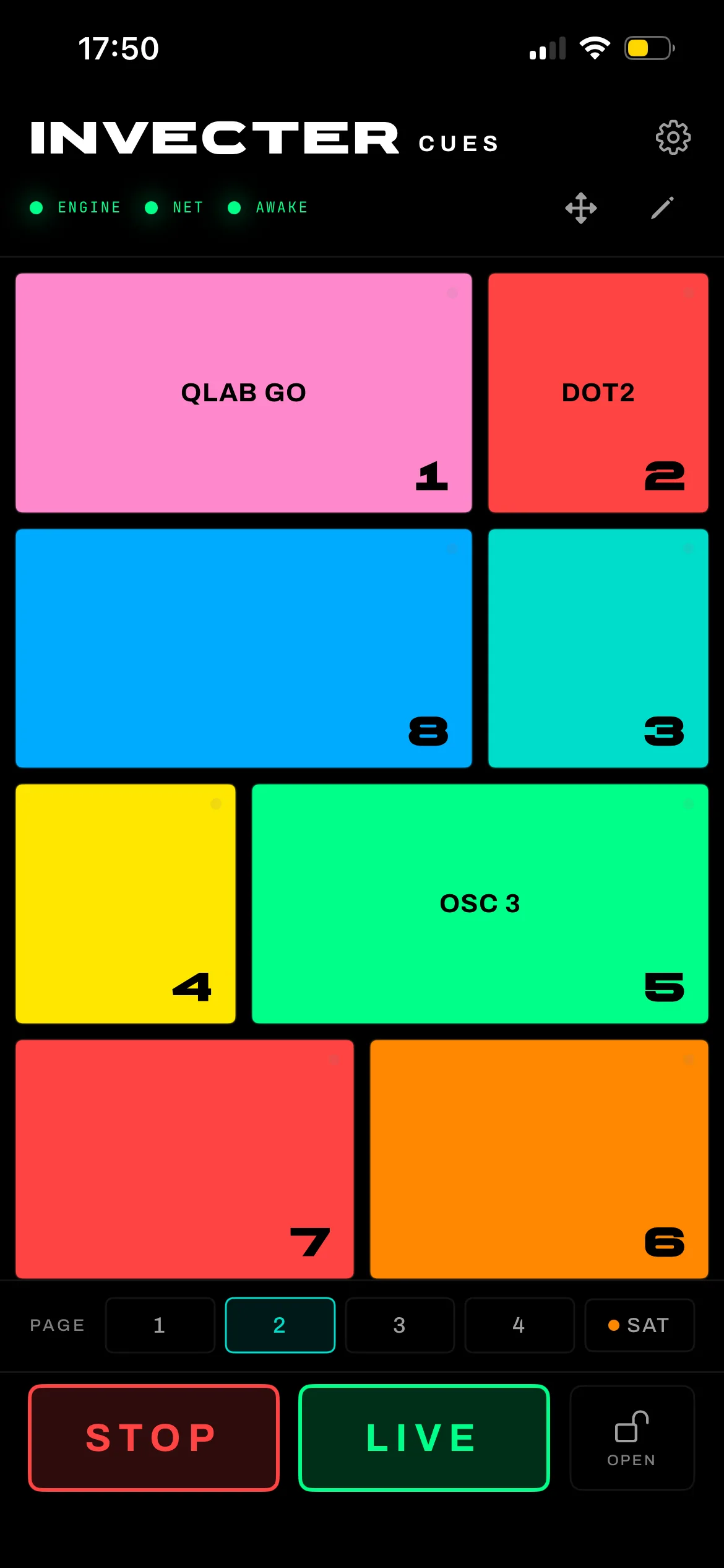 Invecter Cues grid screen